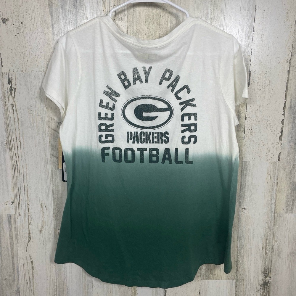 NWT New Era Green Bay Packers NFL T-Shirt V-Neck Ombre size L Green White - Picture 2 of 5